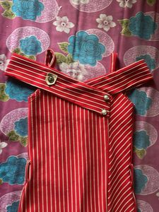 Red Striped Off-Shoulder Dress