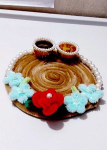 Decorative Puja Thali with Pearl &amp; Flower Accents