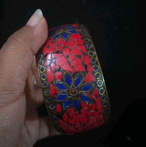 Red &amp; Blue Mosaic Flower Bangle