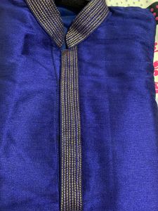 Boys Royal Blue Kurta with Gold Accents