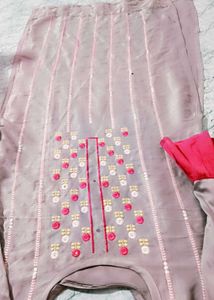 Grey Kurta with Pink Embroidery