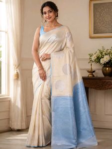 Elegant Cream Saree with Silver Motifs.new one