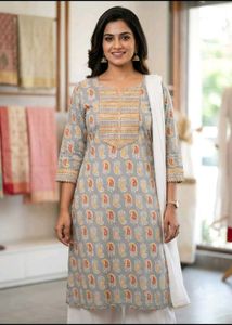 silver grey Paisley Print Kurta