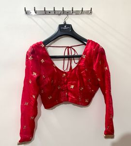 Red &amp; Gold Embroidered Blouse
