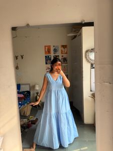 Light Blue V-Neck Tiered Dress