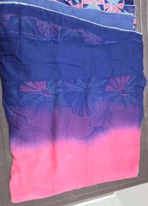Embroidered Georgette Saree - Pink &amp; Navy