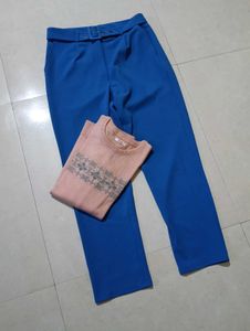 Stylish Blue High-Waisted Trousers