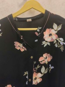 Black Floral Print Kurta