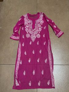 Pink mirror work Embroidered Kurta