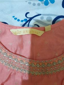 Pink Sleeveless Kurta with Striped Panel