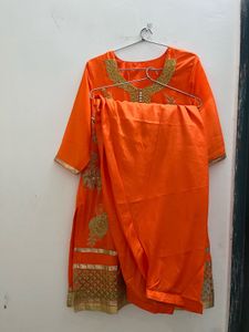 Bright Orange cord set with Gold Embroidery