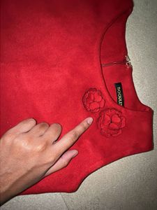 Elegant Red Rose Embellished Dress