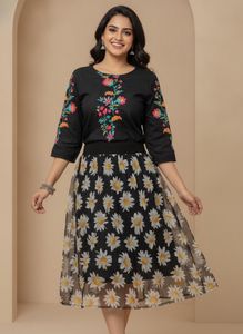 Embroidered Top & Daisy organza Skirt Set
