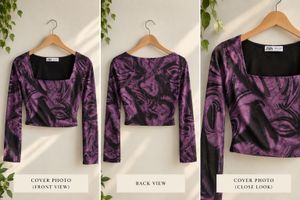 Purple Swirl Print Long Sleeve Crop Top