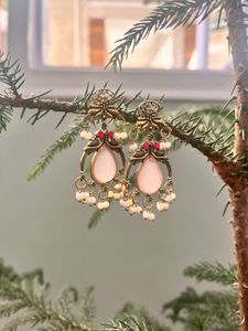 Elegant Pink Stone Dangle Earrings