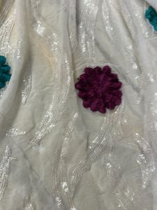 White fabric with Floral Embroidery
