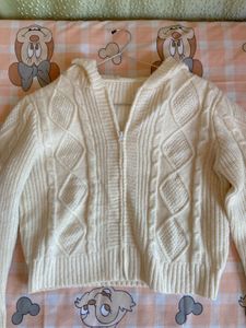 Cream Cable Knit Zip-Up Hoodie