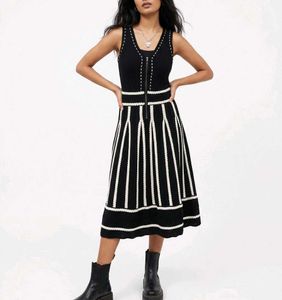 Black &amp; White Striped Knit Midi Dress
