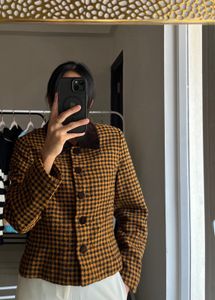 Vintage Black Yellow Check Crop Blazer