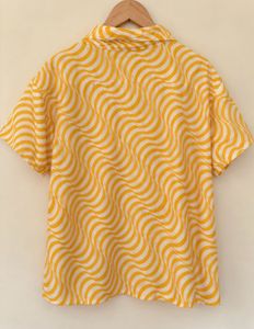 Yellow Swirl Pattern Button-Up crop Shirt