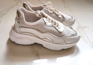 Chunky Silver White Sneakers Shoes Women