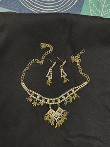 Colorful Rhinestone Necklace & Earring Set