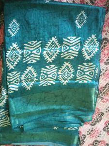Beautiful Teal Saree with White Print
