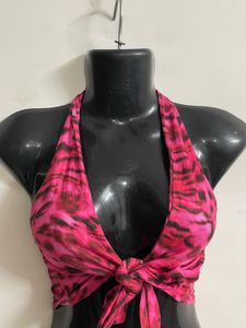Y2k leopard print pink Tie Up Top