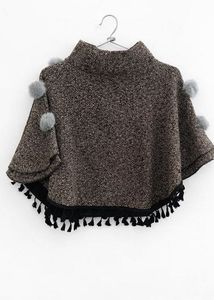 Chic Poncho with Faux Fur Poms