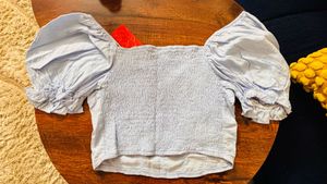 Cute Blue Puff Sleeve Top