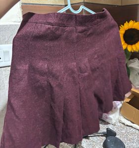 Burgundy Pleated Mini Skirt