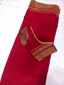pure cotton red saree