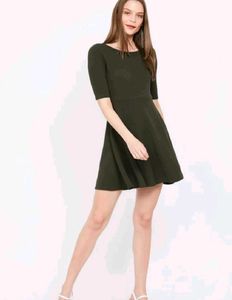 Olive Green Fit &amp; Flare Dress