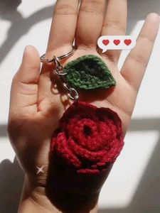 Crochet Rose Keychain - Handmade Charm