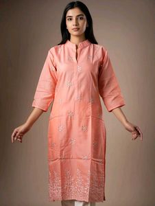 Peach Embroidered Kurta