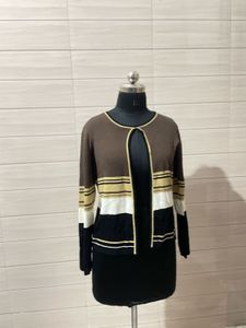 korean style imported Striped Open Front Cardigan