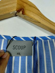 Scoup Blue With White Strips Printed Top (Women)