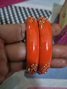Orange &amp; Gold Embellished Bangles