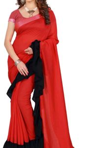 Red N Black Ruffle Saree