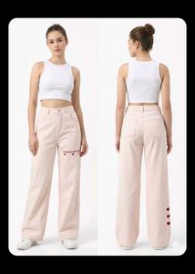 Stylish Wide Leg Jeans with Heart Detail