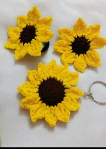 Handmade Crochet Sunflower Keychain Set