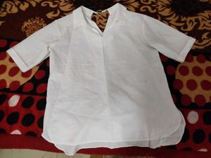 White Korean Collar Boxy Top summer wear