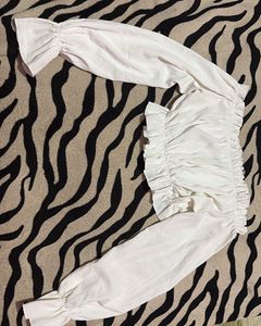 White Off-Shoulder Ruffle Crop Top