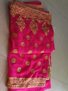 Vibrant Pink Embroidered Saree