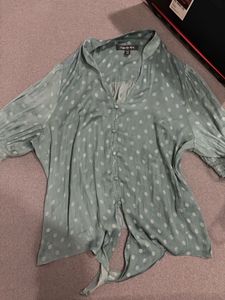 Flowy Polka Dot Tie-Front Blouse