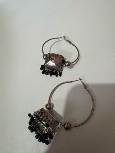 Elegant Silver Jhumka Hoop Earrings