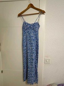 Blue Floral Simmer Dress with Slit