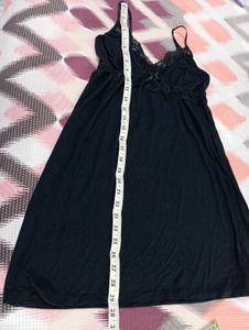Elegant Black Lace Trim Nightgown