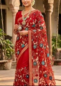 Embroidered Red Saree with blouse