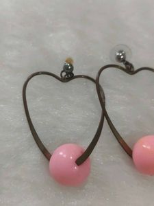 Heart Shape Earrings with Pink Beads